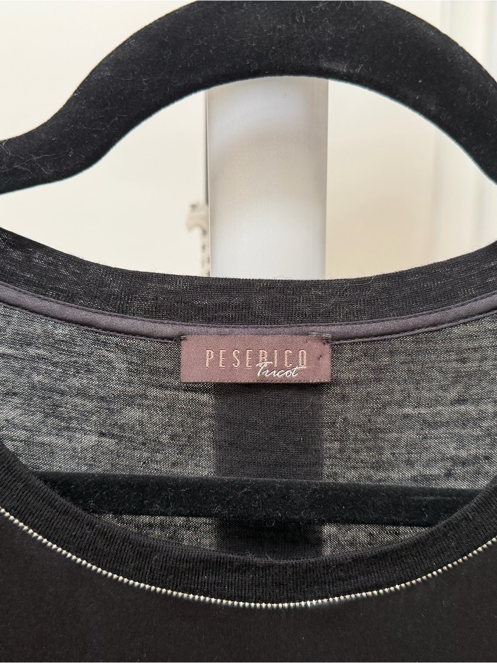 Peserico Black Crewneck Sweater with Gray Inner Trim